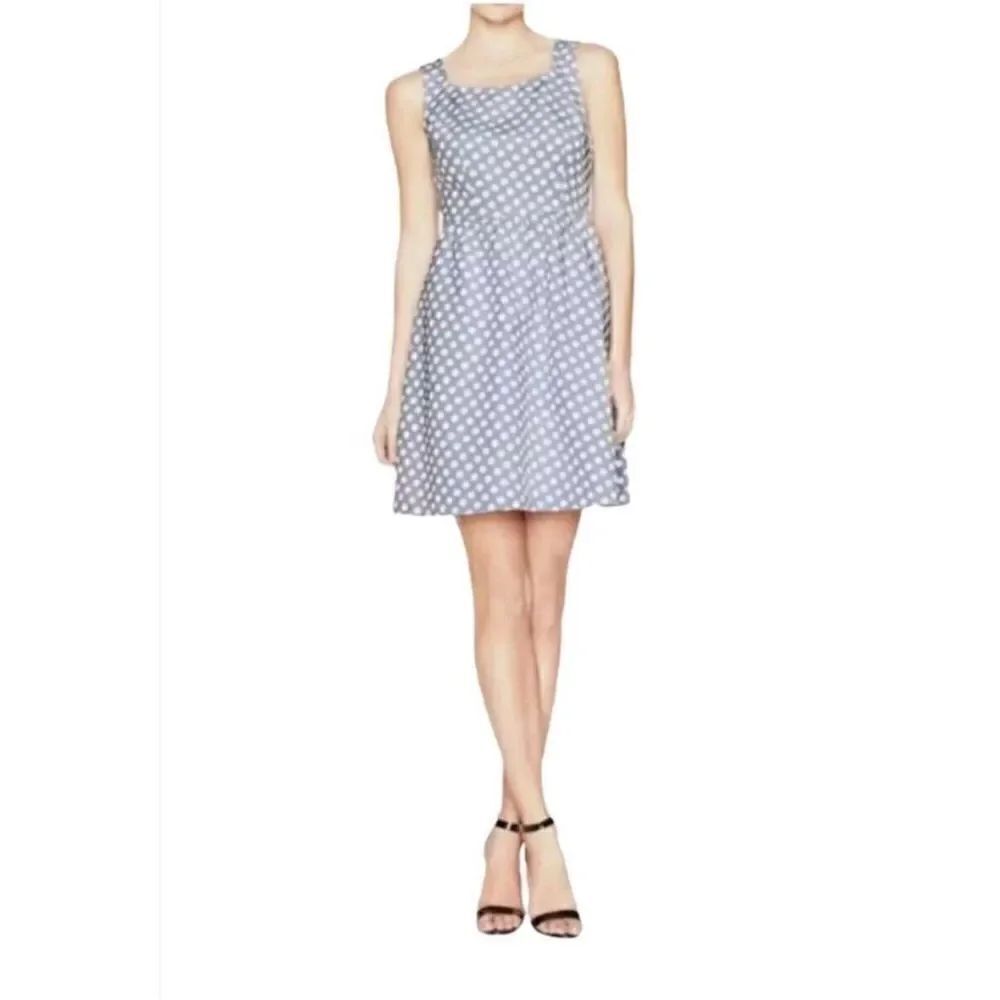 The Limited Retro Polka Dot Fit Flare Dress Size 6 Sleeveless Blue Pockets